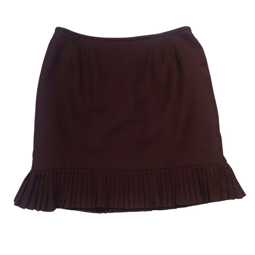 Chocolate Brown Short Pleated Pencil Skirt Career Suit Separate Retro Minimal